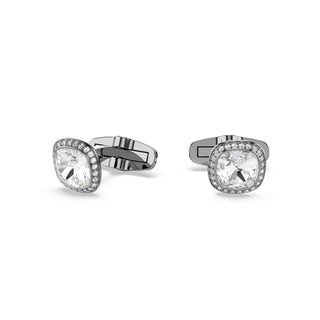 Una Angelic cufflinks, Cushion cut, White, Ruthenium plated