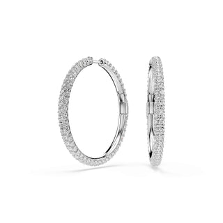 Dextera hoop earrings, Round cut, White, Rhodium plated