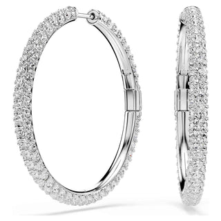 Dextera hoop earrings, Round cut, White, Rhodium plated