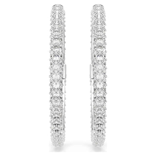 Dextera hoop earrings, Round cut, White, Rhodium plated
