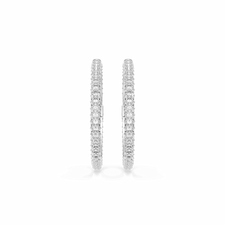 Dextera hoop earrings, Round cut, White, Rhodium plated