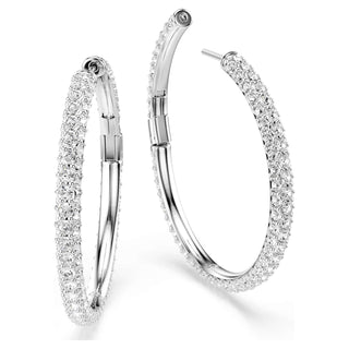 Dextera hoop earrings, Round cut, White, Rhodium plated