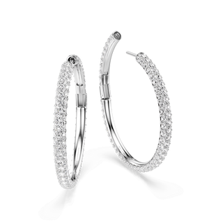 Dextera hoop earrings, Round cut, White, Rhodium plated