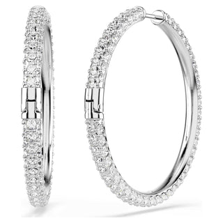 Dextera hoop earrings, Round cut, White, Rhodium plated