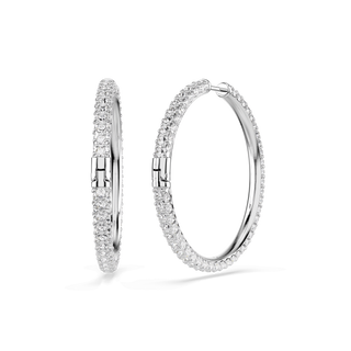 Dextera hoop earrings, Round cut, White, Rhodium plated