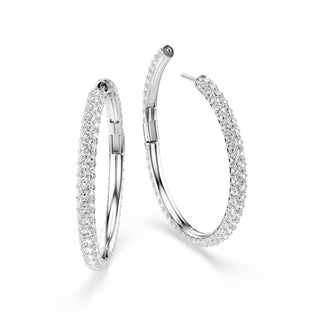 Dextera hoop earrings, Round cut, White, Rhodium plated