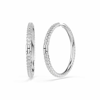 Dextera hoop earrings, Round cut, White, Rhodium plated