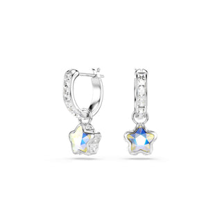 Chroma drop earrings, Mixed cuts, Star, White, Rhodium plated
