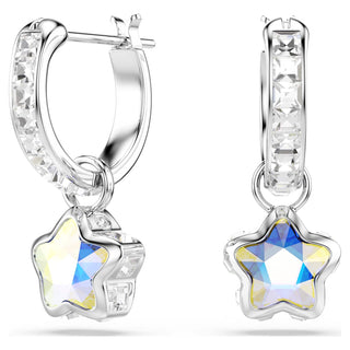 Chroma drop earrings, Mixed cuts, Star, White, Rhodium plated
