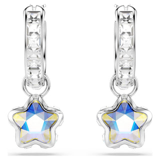 Chroma drop earrings, Mixed cuts, Star, White, Rhodium plated