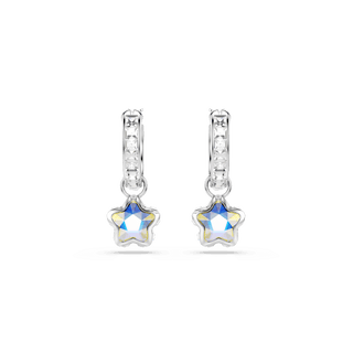 Chroma drop earrings, Mixed cuts, Star, White, Rhodium plated