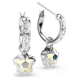 Chroma drop earrings, Mixed cuts, Star, White, Rhodium plated