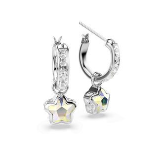 Chroma drop earrings, Mixed cuts, Star, White, Rhodium plated