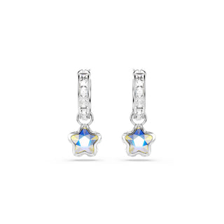 Chroma drop earrings, Mixed cuts, Star, White, Rhodium plated