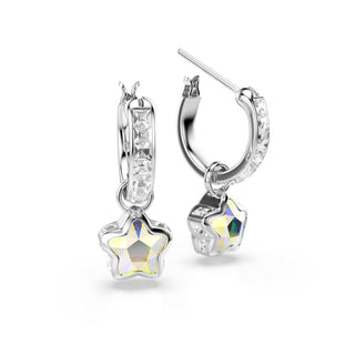 Chroma drop earrings, Mixed cuts, Star, White, Rhodium plated