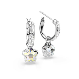 Chroma drop earrings, Mixed cuts, Star, White, Rhodium plated