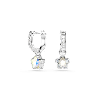 Chroma drop earrings, Mixed cuts, Star, White, Rhodium plated
