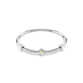 Chroma bangle, Mixed cuts, Star, White, Rhodium plated
