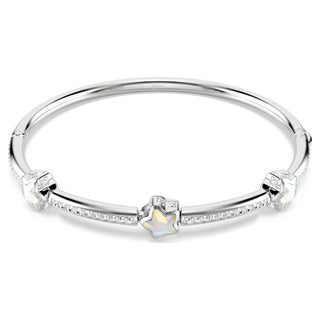 Chroma bangle, Mixed cuts, Star, White, Rhodium plated