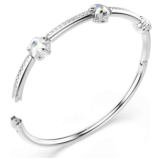 Chroma bangle, Mixed cuts, Star, White, Rhodium plated