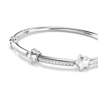 Chroma bangle, Mixed cuts, Star, White, Rhodium plated