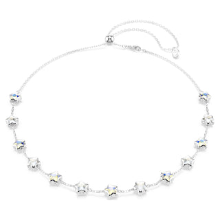 Chroma necklace, Mixed cuts, Star, White, Rhodium plated