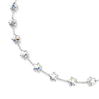 Chroma necklace, Mixed cuts, Star, White, Rhodium plated