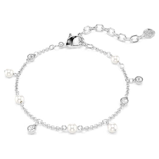 Imber bracelet, Crystal pearl, Round cut, White, Rhodium plated
