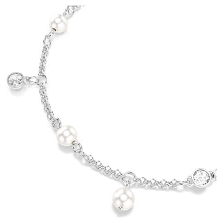 Imber bracelet, Crystal pearl, Round cut, White, Rhodium plated