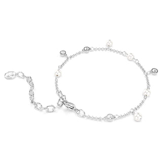 Imber bracelet, Crystal pearl, Round cut, White, Rhodium plated