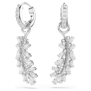 Vienna earrings, Mixed cuts, Feather, White, Rhodium plated