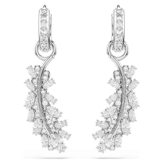 Vienna earrings, Mixed cuts, Feather, White, Rhodium plated