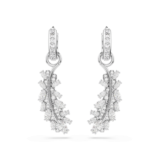 Vienna earrings, Mixed cuts, Feather, White, Rhodium plated