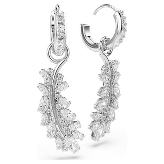 Vienna earrings, Mixed cuts, Feather, White, Rhodium plated