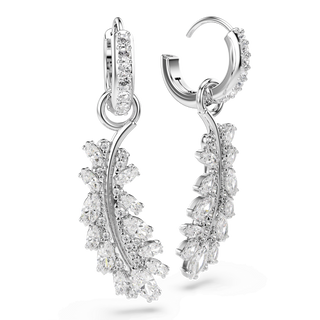 Vienna earrings, Mixed cuts, Feather, White, Rhodium plated