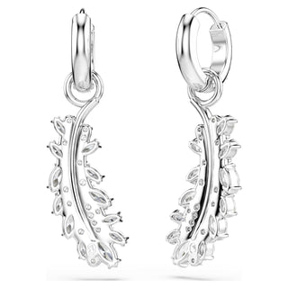 Vienna earrings, Mixed cuts, Feather, White, Rhodium plated