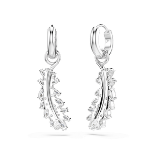 Vienna earrings, Mixed cuts, Feather, White, Rhodium plated