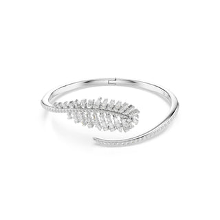 Vienna bangle, Mixed cuts, Feather, White, Rhodium plated