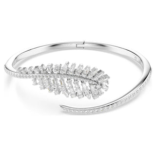 Vienna bangle, Mixed cuts, Feather, White, Rhodium plated
