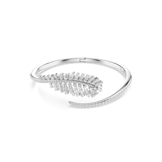 Vienna bangle, Mixed cuts, Feather, White, Rhodium plated