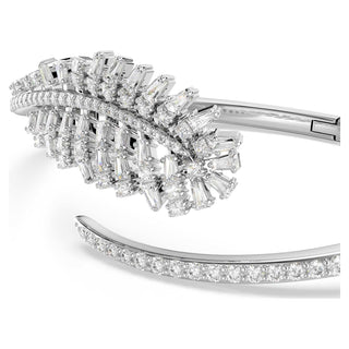 Vienna bangle, Mixed cuts, Feather, White, Rhodium plated