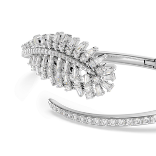 Vienna bangle, Mixed cuts, Feather, White, Rhodium plated