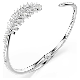 Vienna bangle, Mixed cuts, Feather, White, Rhodium plated