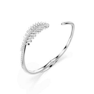 Vienna bangle, Mixed cuts, Feather, White, Rhodium plated