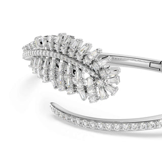 Vienna bangle, Mixed cuts, Feather, White, Rhodium plated