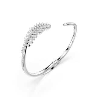 Vienna bangle, Mixed cuts, Feather, White, Rhodium plated