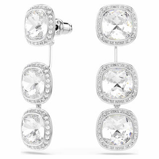 Una Angelic earrings, Cushion cut, White, Rhodium plated