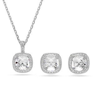 Una Angelic set, Cushion cut, White, Rhodium plated