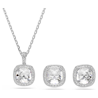 Una Angelic set, Cushion cut, White, Rhodium plated