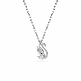 Swan pendant, Mixed cuts, Swan, White, Rhodium plated